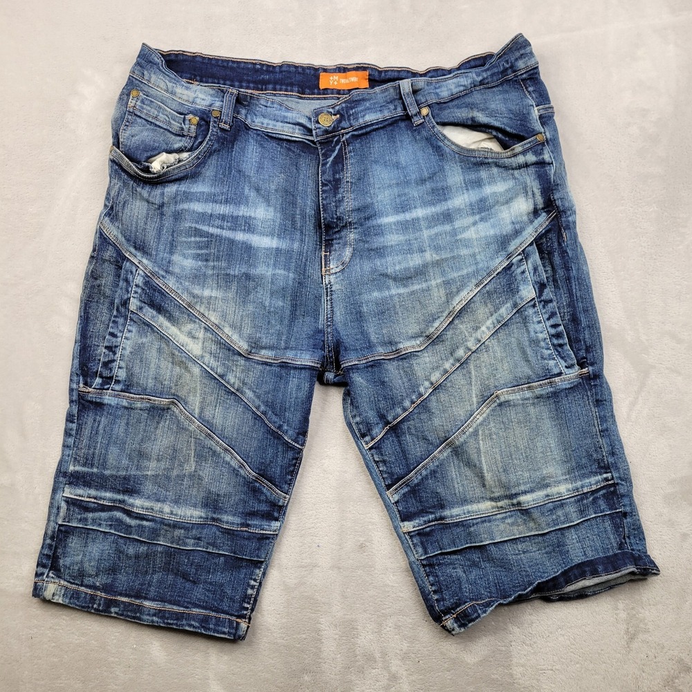 Two Mill Twenty Shorts Men 42 Straight Denim Pants Jorts Biker Moto Ribbed Adult